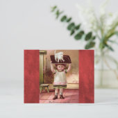 Vintage Victorian Christmas Cat on Tea Tray 1880s Feestdagenkaart (Staand voorkant)