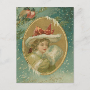 Vintage Victorian Christmas Lady Feestdagenkaart