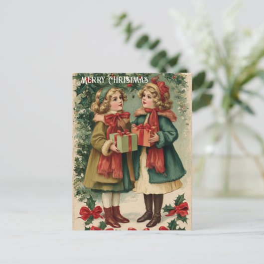 Vintage Victorian Christmas Postcard Briefkaart (Staand voorkant)