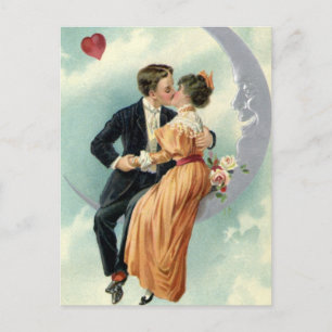 Vintage Victorian Couple Kiss heeft Crescent Moon Briefkaart