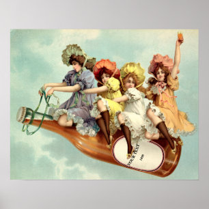 Vintage Victorian Era Women on Champagne Bottle Poster