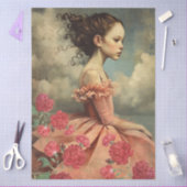 Vintage Victorian Girl & Red Cabbage Roses Tissuepapier (Craft)