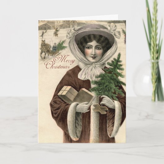Vintage Victorian Lady Christmas Card Feestdagen Kaart (Voorkant)