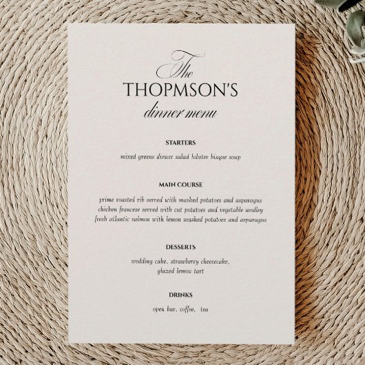 Vintage Victorian Old Money Wedding Menu Card Kaart