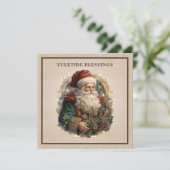Vintage Victorian Santa Burlap Luxury Feestdagenkaart (Staand voorkant)