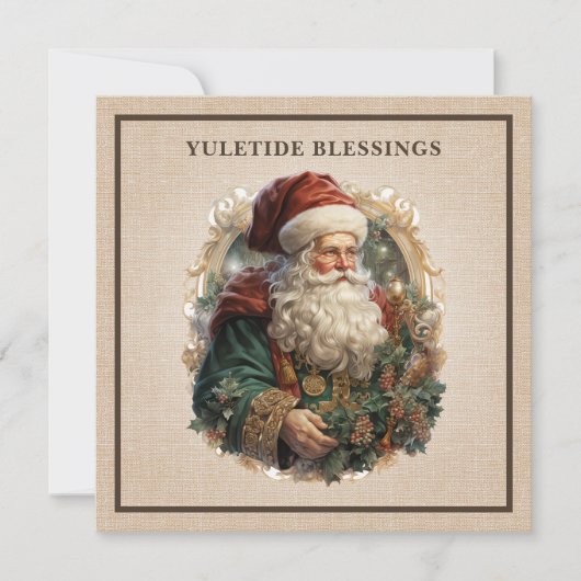 Vintage Victorian Santa Burlap Luxury Feestdagenkaart (Voorkant)