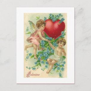 Vintage Victorian Valentine Cherubs Holding Heart Feestdagenkaart