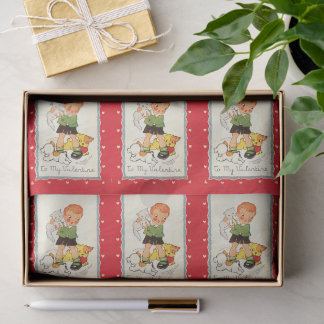 Vintage Victorian Valentines Day Boy, Cat and Dogs Tissuepapier