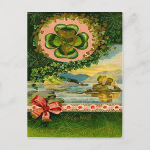 Vintage Vierbladige Klaver Shamrock St. Patrick's Briefkaart