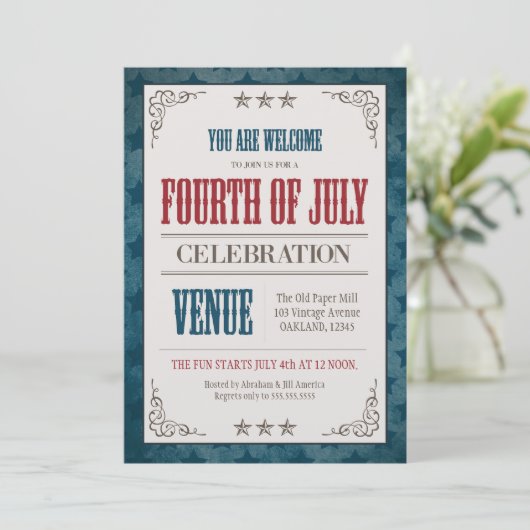 Vintage Vierde verjaardag juli Kaart (Staand voorkant)