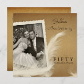 Vintage vierkante uitnodigingen 50ste verjaardag (Voorkant / Achterkant)