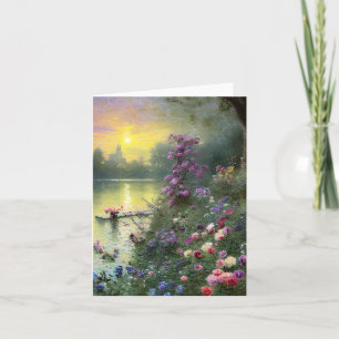 Vintage vijver en bloemen aanpasbaar kaart