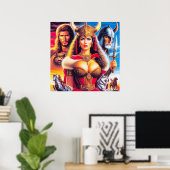 Vintage Viking krijger vrouw Poster (Thuiskantoor)