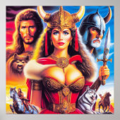 Vintage Viking krijger vrouw Poster (Voorkant)