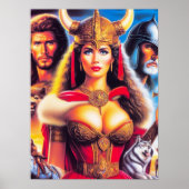 Vintage Viking krijger vrouw Poster (Voorkant)