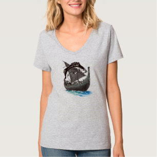 Vintage Vikings Langschip & Zalm Silhouet Nord T-shirt