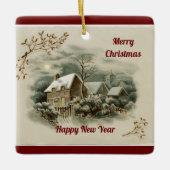Vintage Village Scene Ceramic Ornament (Voorkant)