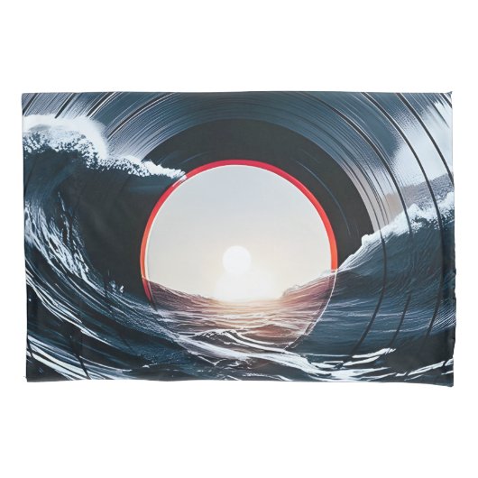 Vintage Vinyl Surf Golf Oceaan Retro Muziek Kussensloop (Voorkant)