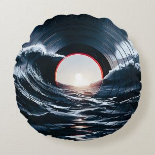 Vintage Vinyl Surf Golf Oceaan Retro Muziek Rond Kussen
