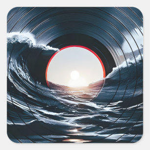 Vintage Vinyl Surf Golf Oceaan Retro Muziek Vierkante Sticker