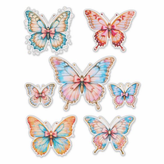 Vintage Vinyl Vlinder Vel van 7 Stickers (Voorkant)