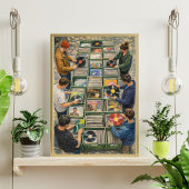 Vintage vinylplaat markt scène poster
