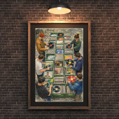 Vintage vinylplaat markt scène poster
