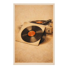Vintage Vinylplaten Retro Draaitafel Muziek Poster