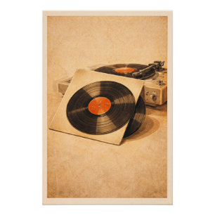 Vintage Vinylplaten Retro Draaitafel Muziek Poster