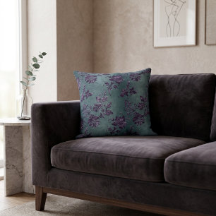 Vintage Violet Bloemendamask Groen Grijs Patroon Kussen
