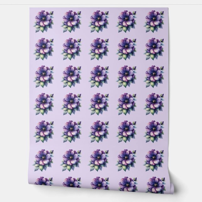 Vintage Violet Bloemmotief  Behang (Afrollen)