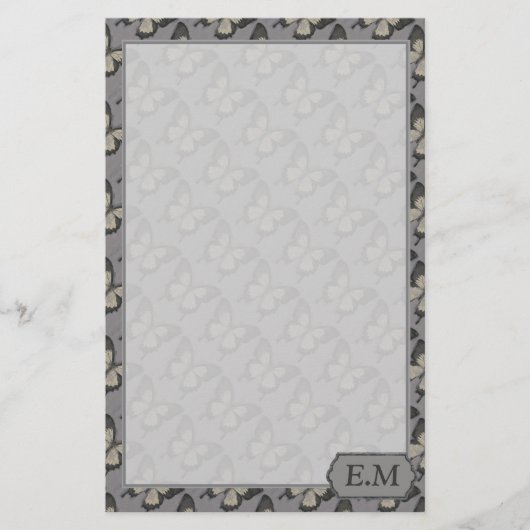 Vintage Violet Butterfly Pattern Personalised Briefpapier (Voorkant)