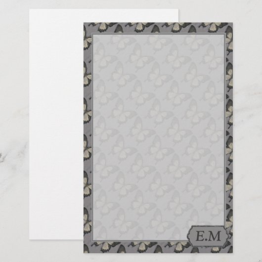 Vintage Violet Butterfly Pattern Personalised Briefpapier (Voorkant / Achterkant)