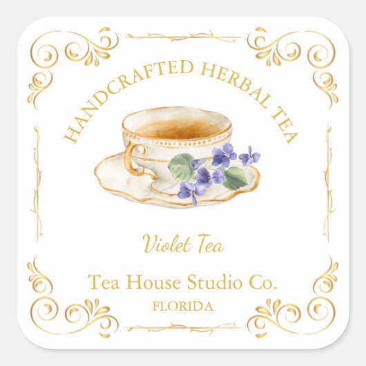 Vintage Violet Thee Vierkante Label (Voorkant)