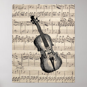Vintage Violin en vel Music Poster