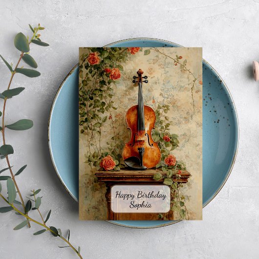 Vintage Violin with Roses Kaart