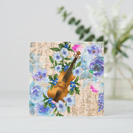 Vintage Viool met Bloemend Muziek (Staand voorkant)