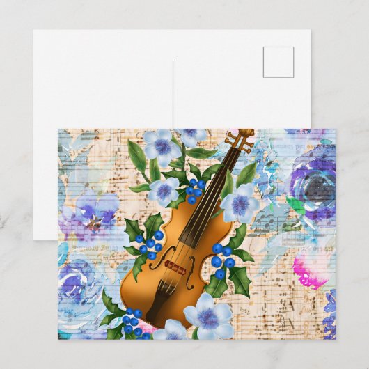 Vintage Viool met Bloemendesign Briefkaart (Voorkant / Achterkant)