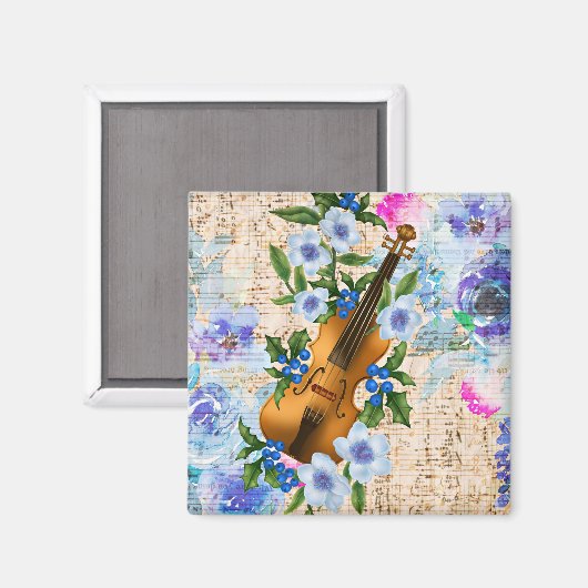 Vintage Viool met Bloemendesign Magneet (Voorkant / Achterkant)