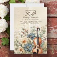 Vintage Viool Stofblauwe Bloemen 30e Verjaardag