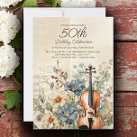 Vintage Viool Stoffig Blauw Bloemen 50e Verjaardag Kaart<br><div class="desc">Elegante,   50ste verjaardagsfeestuitnodiging voor vrouwen ontworpen met een viool zittend tussen stoffige blauw en crèmekleurige bloemen en groen. Personaliseer door de naam van de eregast,  haar leeftijd en haar feestinformatie toe te voegen. Neem contact met ons op voor hulp bij maatwerk of om bijpassende producten aan te vragen.</div>