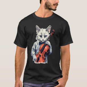 Vintage Vioolspelende Kat Viool Muzikant Snaarins T-shirt
