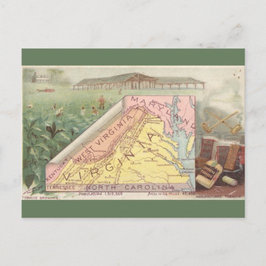 Vintage Virginia Map Briefkaart (Voorkant)