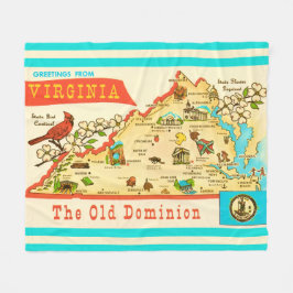 Vintage Virginia Map Postcard Fleece Deken