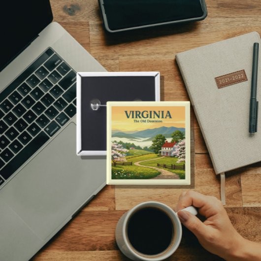 Vintage Virginia Vierkante Button 5,1 Cm