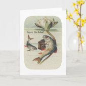 Vintage Vis, Verjaardag Kaart (Gele Bloem)