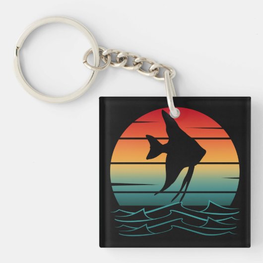 Vintage Vis Zonsondergang Vissen Sleutelhanger (voorkant)