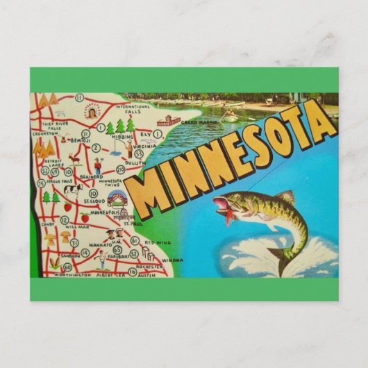 Vintage viskaart van Minnesota  Briefkaart (Voorkant)