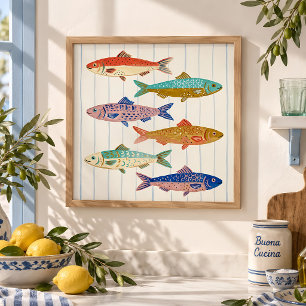 Vintage vismuurposter voor kustkeukendecoratie poster