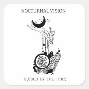 Vintage Vissen Astrologie Lijn Kunst Vierkante Sticker